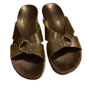 Timberland Smart Comfort Womens Olive Tan Leather Slides Sandals Size 6.5 M Y2K